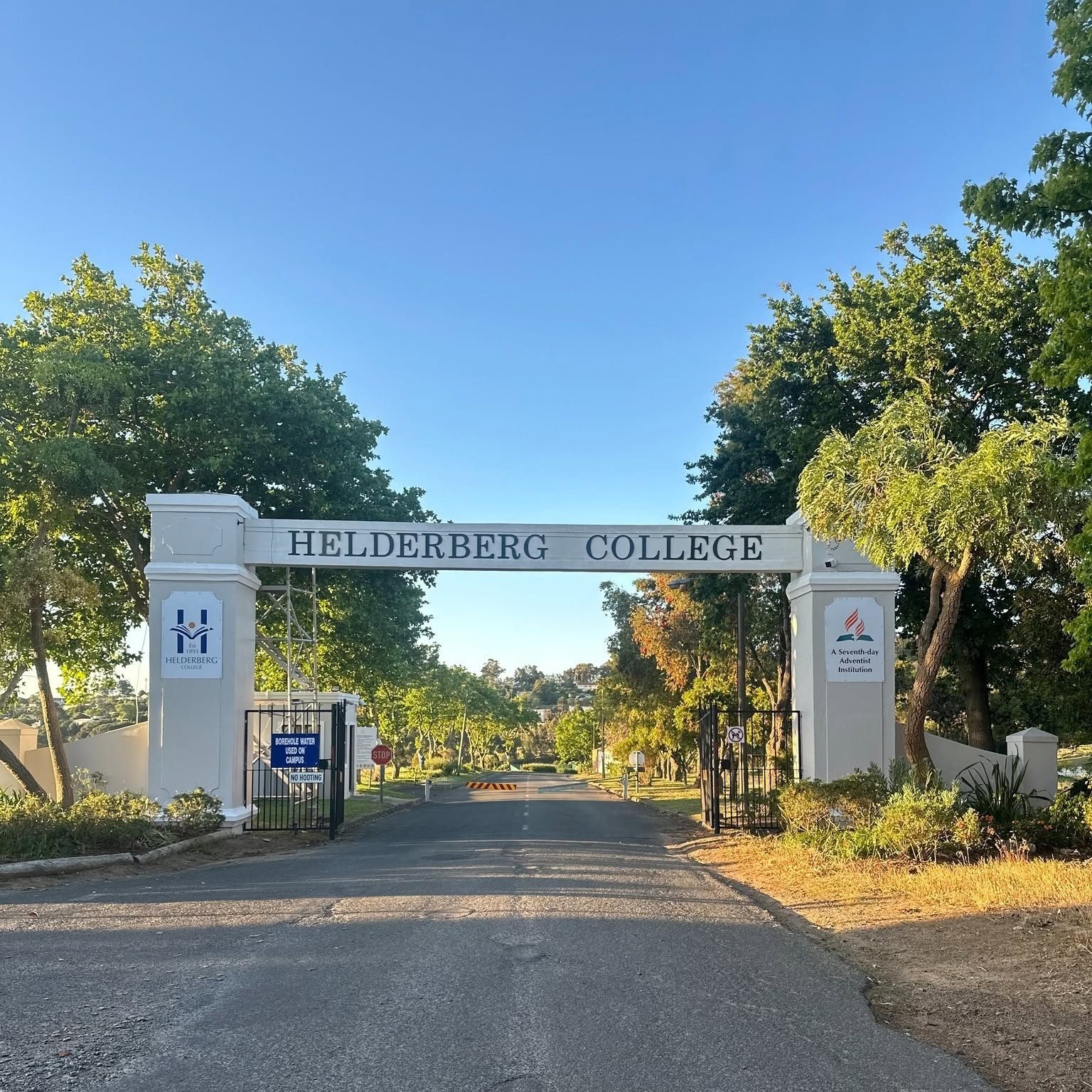The Helderberg College entrance gate on the road up to the campus
