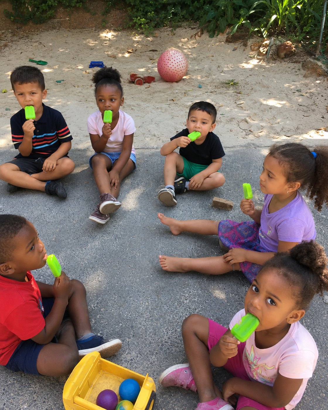 Ice lollies in the shade after a busy morning outside