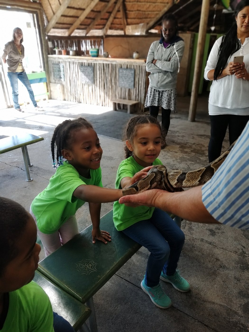 Two brave friends and a very patient python